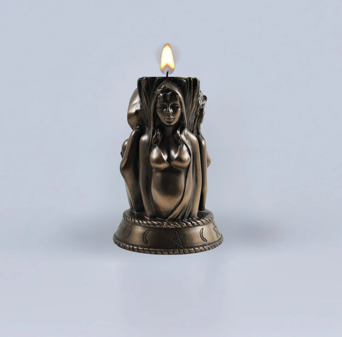 Close-up of Hekate candle details showing divine feminine symbolism