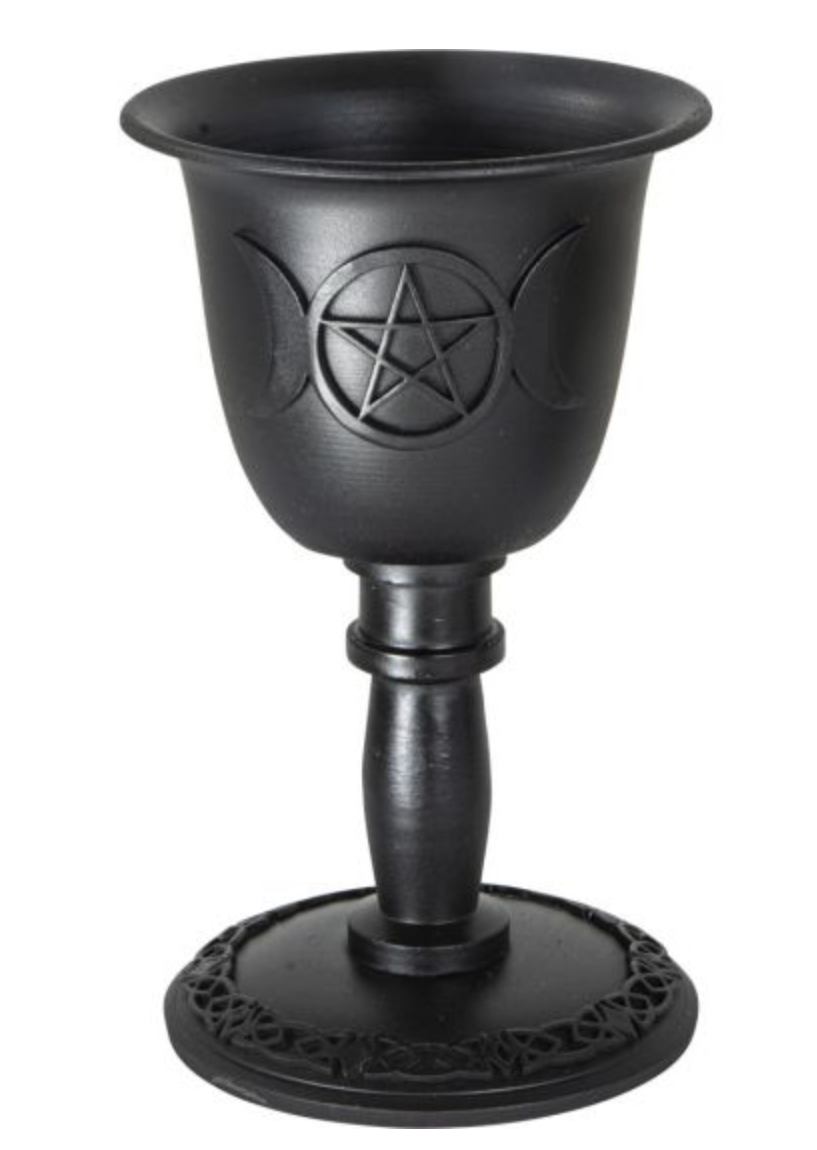 Metal Chalice Taper Candle Holder - Triple Moon w/ Pentacle - Sunlitsage