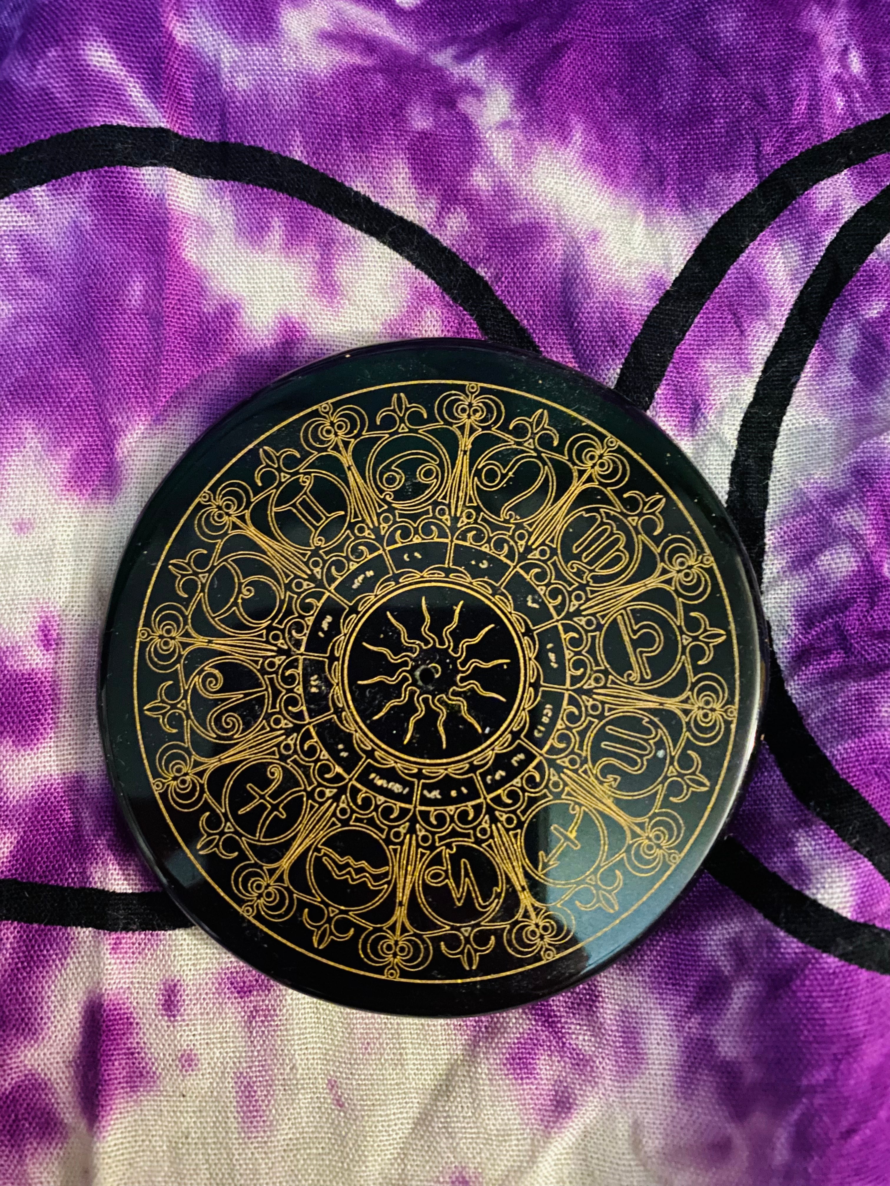 Black Agate Gold Printed -Zodiac Signs Tile /Incense Burner 3