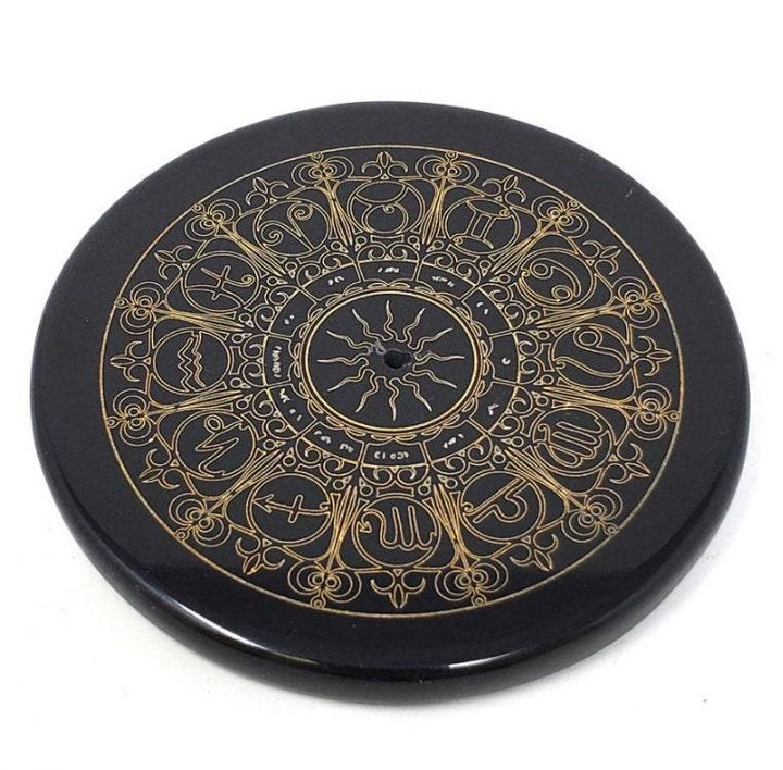 Black Agate Gold Printed -Zodiac Signs Tile /Incense Burner 3"D - Sunlitsage